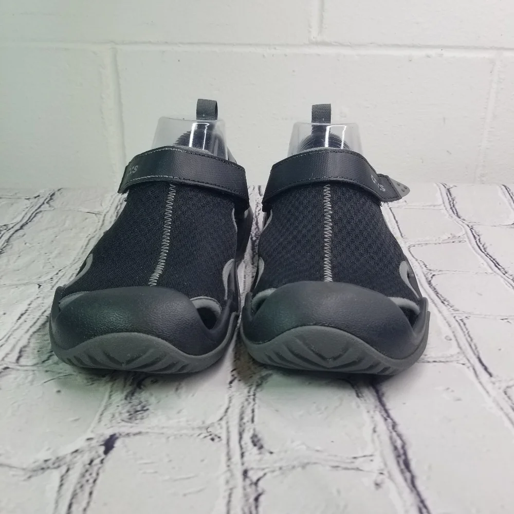 Crocs Swiftwater mesh black gray mesh deck shows